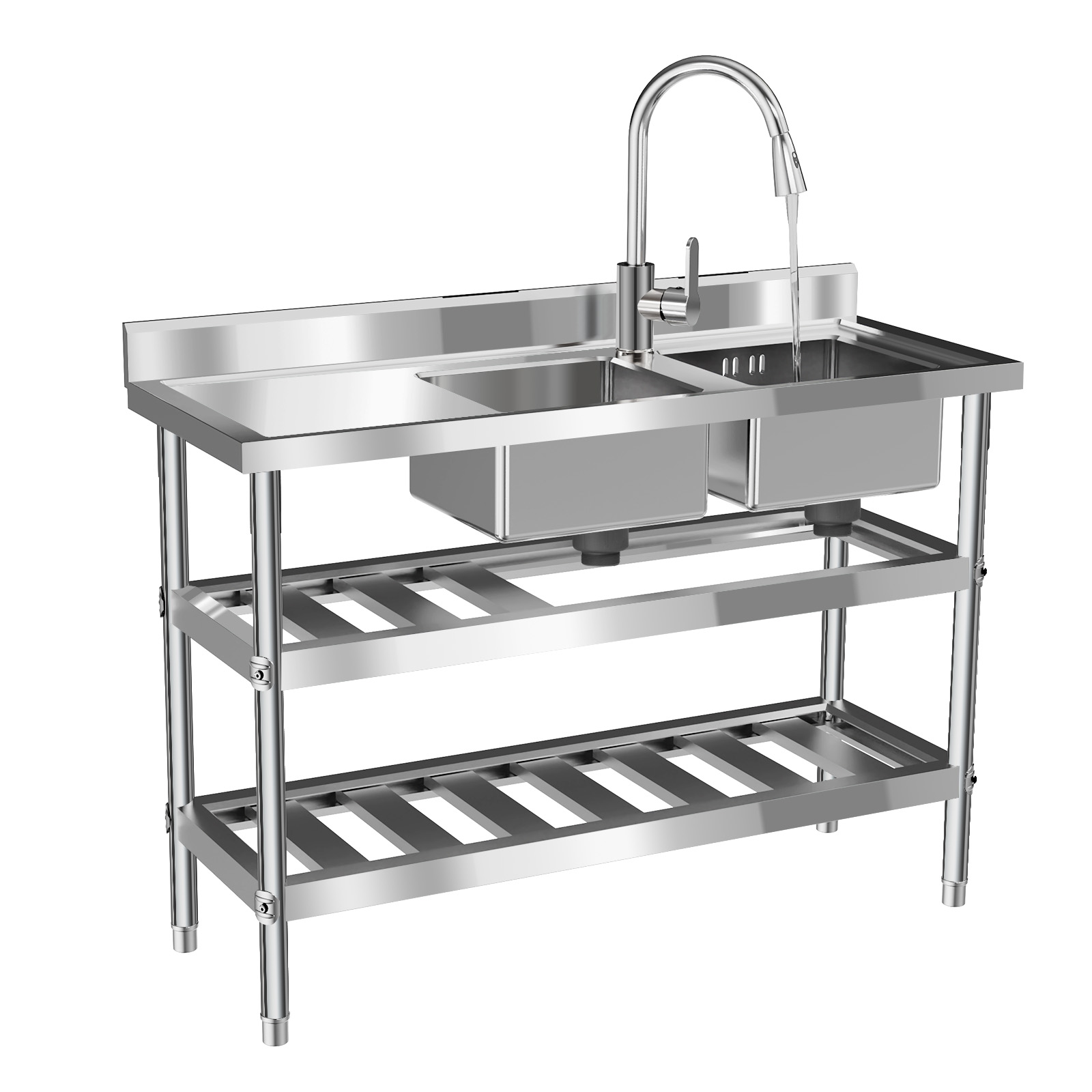 Commercial Kitchen Prep Table With Storage - 상업용 식당 싱크대, 스테인리스 스틸 이중볼