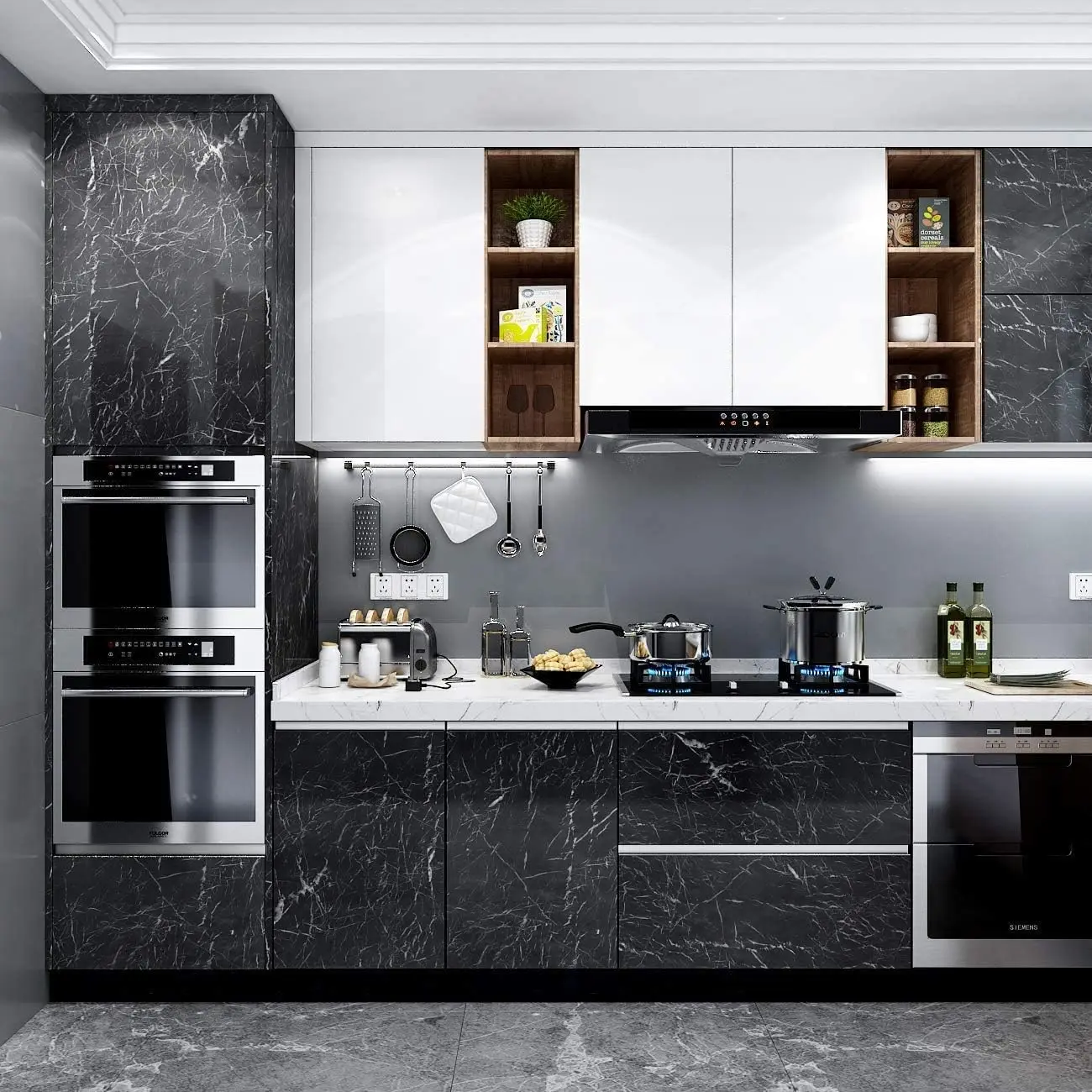 대리석 접촉 종이 화강암 블랙 롤 자체 접착 벽지, 주 - Commercial Kitchen Wall 리뷰 및 가격