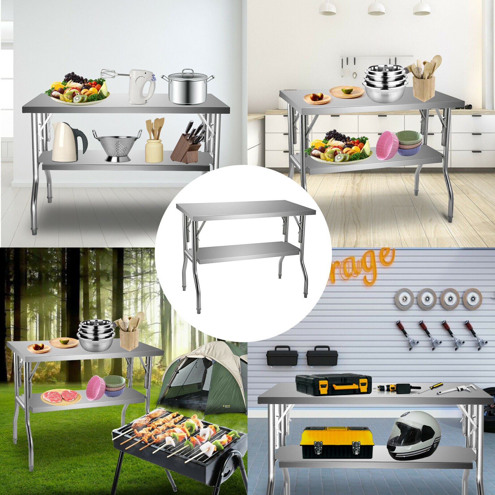 단일/이중 선반 전문가용 스테인리스 스틸 개방형 주방  - Commercial Kitchen Prep Table With Storage 리뷰 및 가격