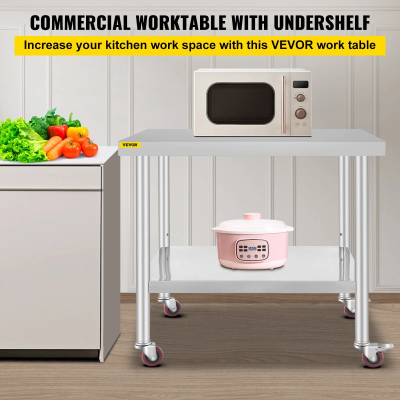 스테인리스 스틸 주방 준비대(4개 캐스터 휠 포함) 백 - Commercial Kitchen Prep Table With Storage 리뷰 및 가격