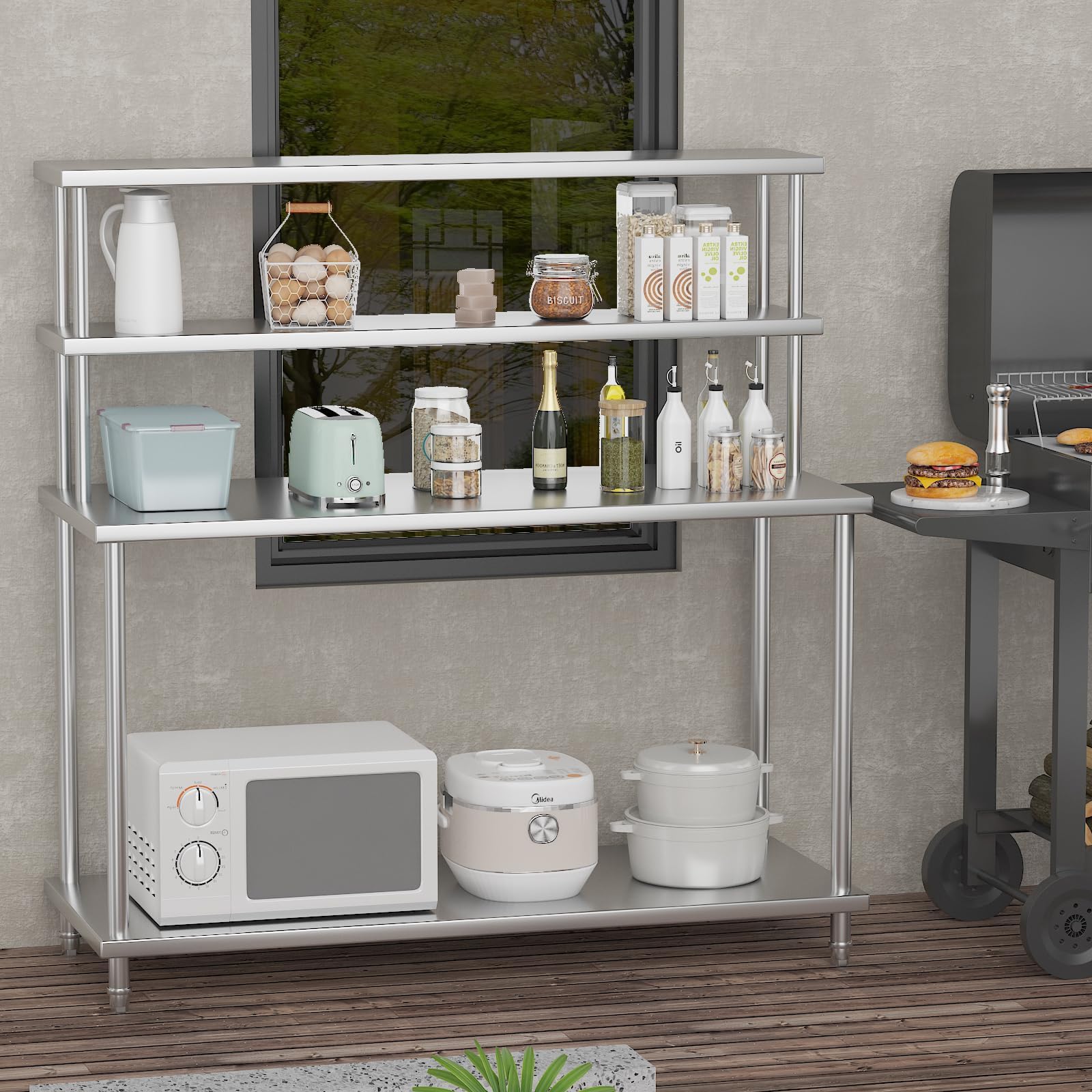 오버쉘프가 있는 스테인리스 스틸 테이블, 60인치 X  - Commercial Kitchen Prep Table With Storage 리뷰 및 가격