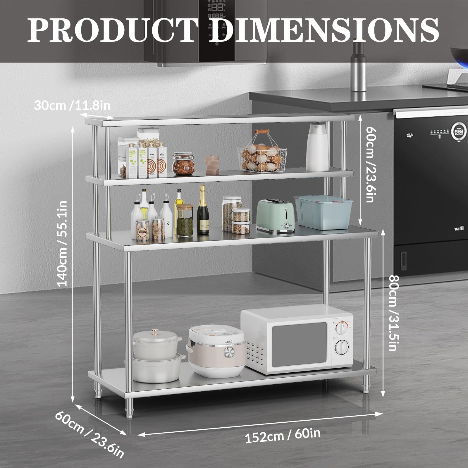오버쉘프가 있는 스테인리스 스틸 테이블, 60인치 X  - Commercial Kitchen Prep Table With Storage 리뷰 및 가격