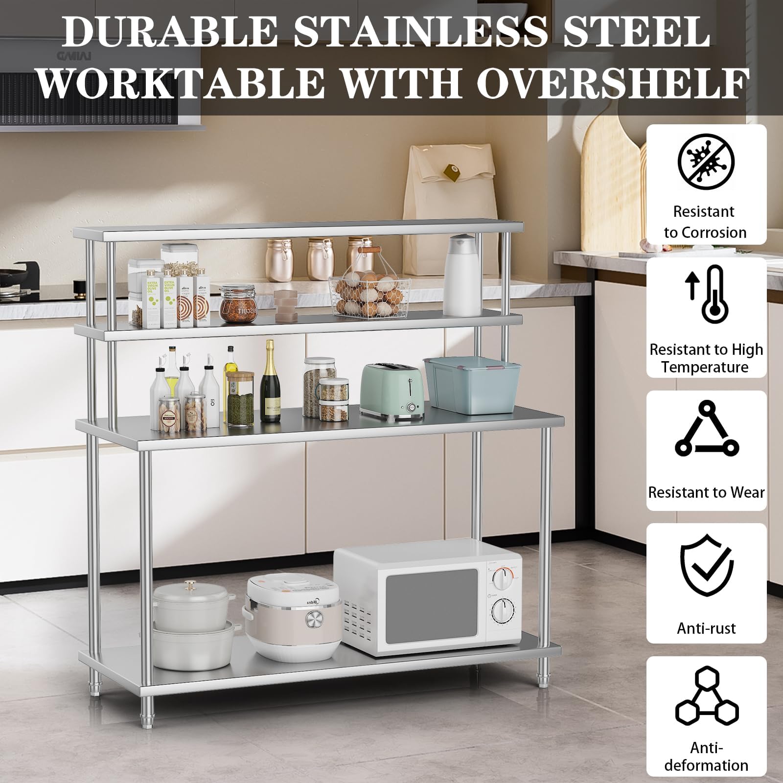 오버쉘프가 있는 스테인리스 스틸 테이블, 60인치 X  - Commercial Kitchen Prep Table With Storage 리뷰 및 가격